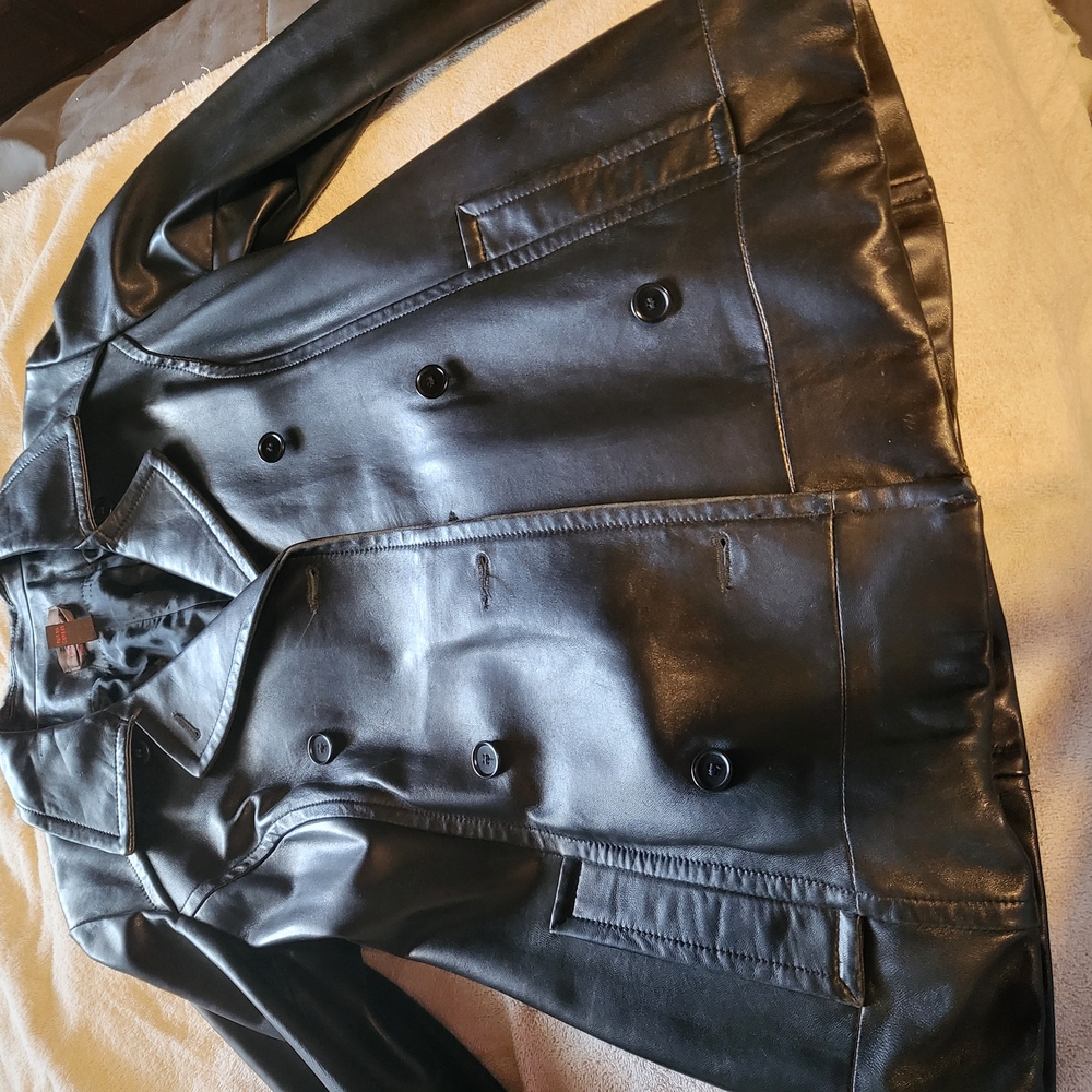 Danier Black Leather Double-Breasted Jacket
